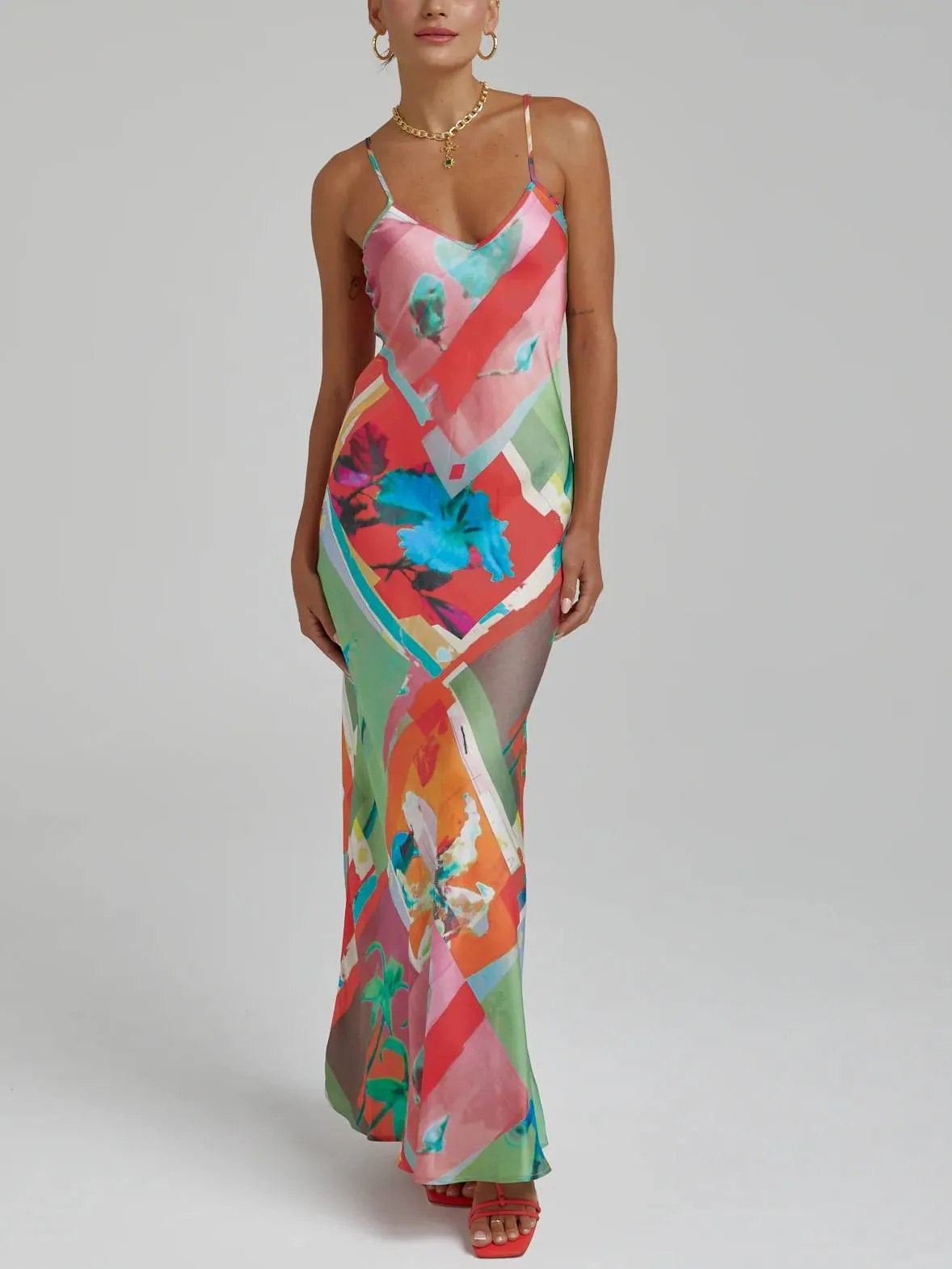 Unique Printed Suspender Maxi Dress
