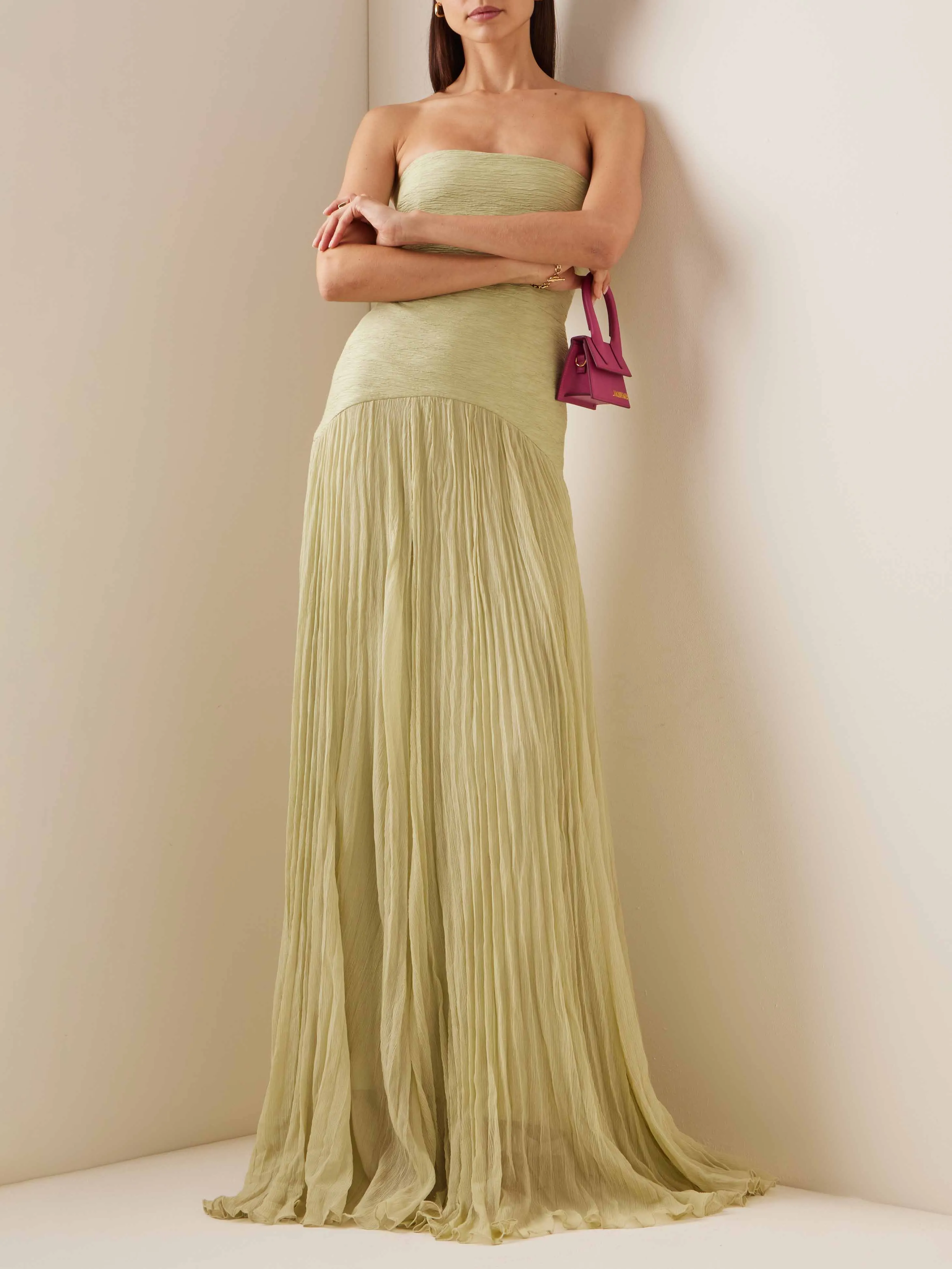 Elegant Wrap-Breasted Pleated Maxi Dress