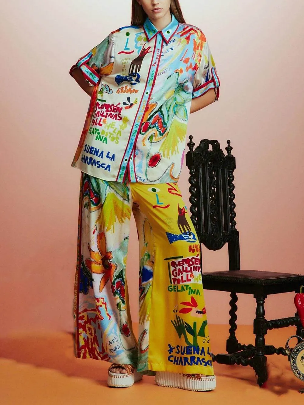 Unique Print Short-Sleeved Loose Shirt