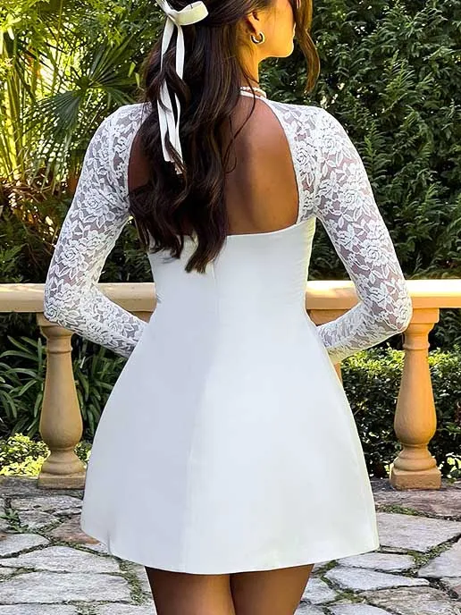 Elegant Sequin Panel Long Sleeve Mini Dress