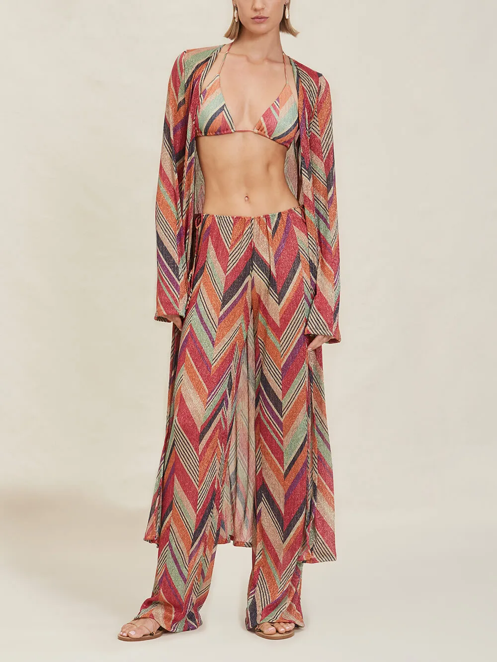 Seaside Vacation Geometric Print Side Tie Straight Pants