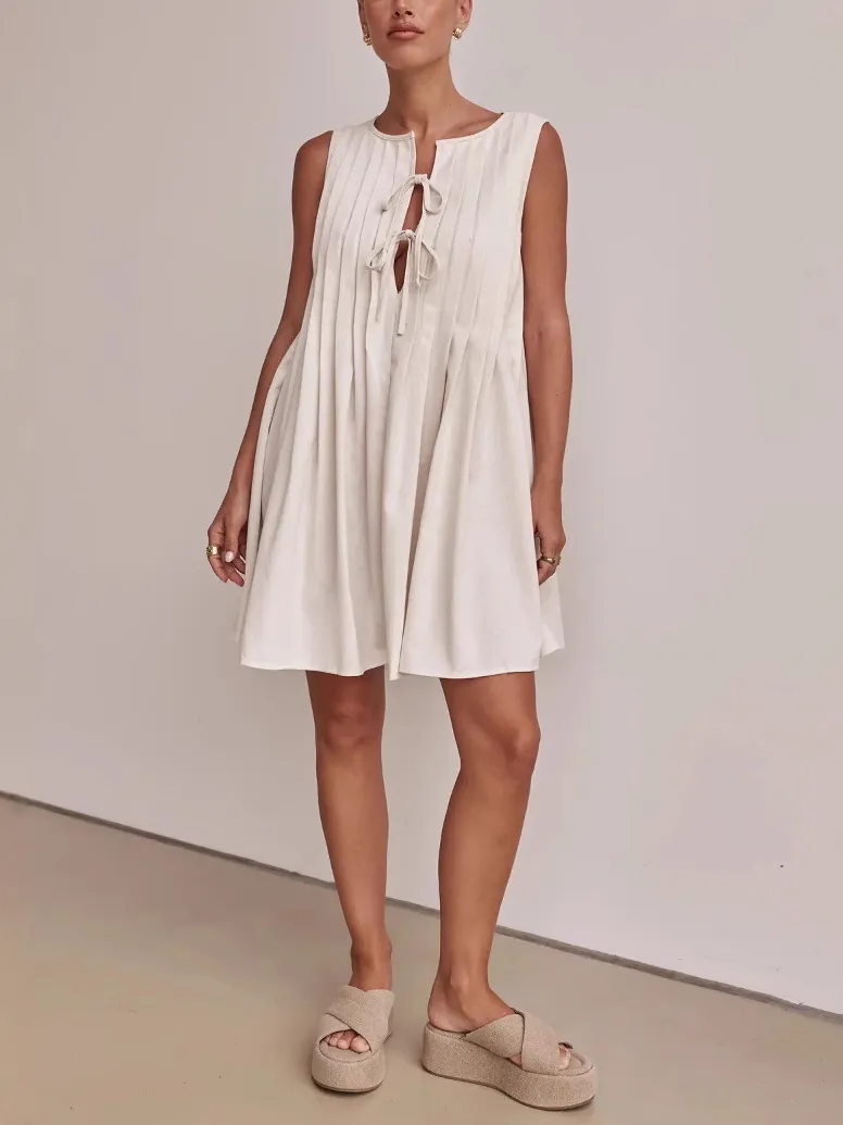 Casual V-neck Tie-strap Sleeveless Mini Dress