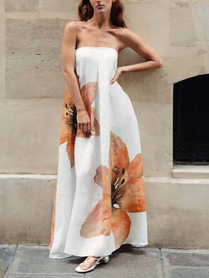 Floral Print Tube Top Maxi Dress