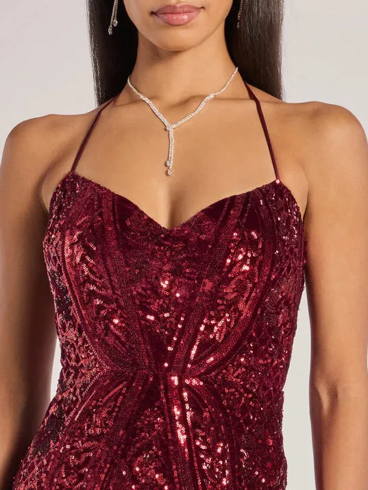 Sequined Halter Neck Sling Dress