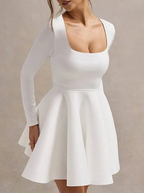 Square Collar High Waist A-Line Mini Dress