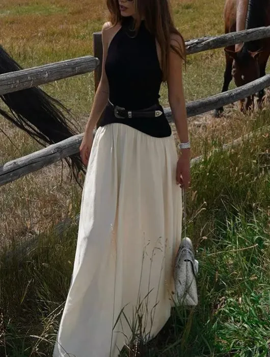 Patchwork Backless Slim-Fit Dress