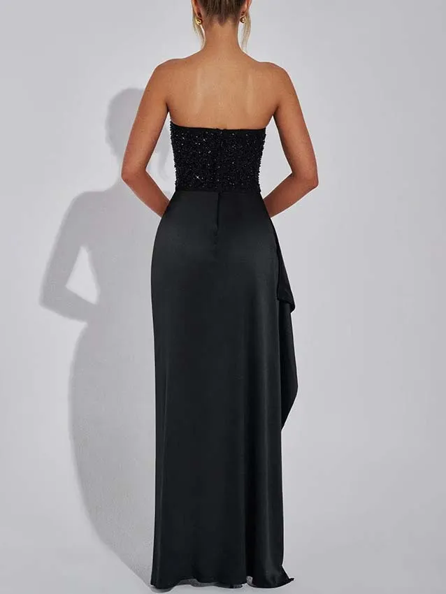 Elegant Sequined Hip-hugging Slit Maxi Dress