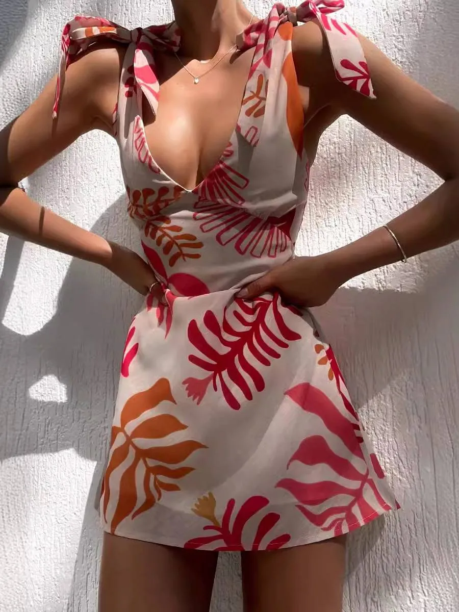 Printed Tie-Strap Mini Dress