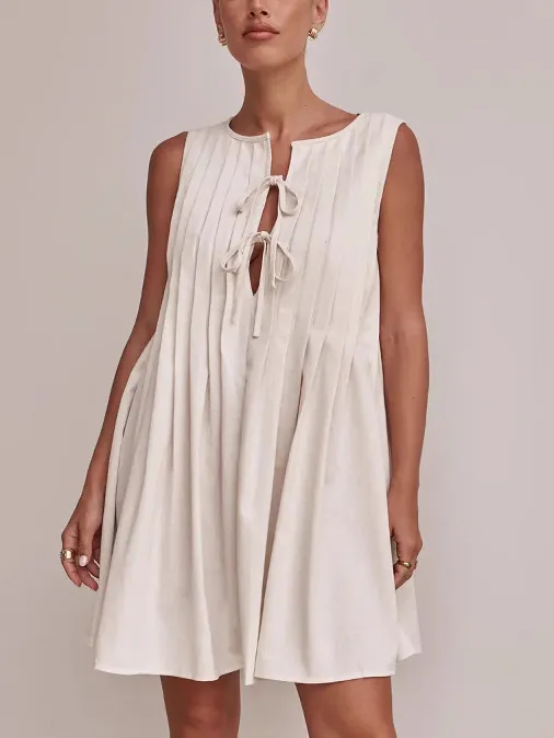 Casual V-neck Tie-strap Sleeveless Mini Dress