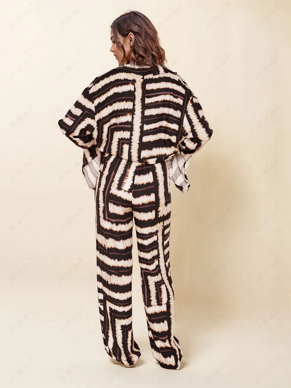 Signature Strip Textured Chocolate Print Loose Shirt