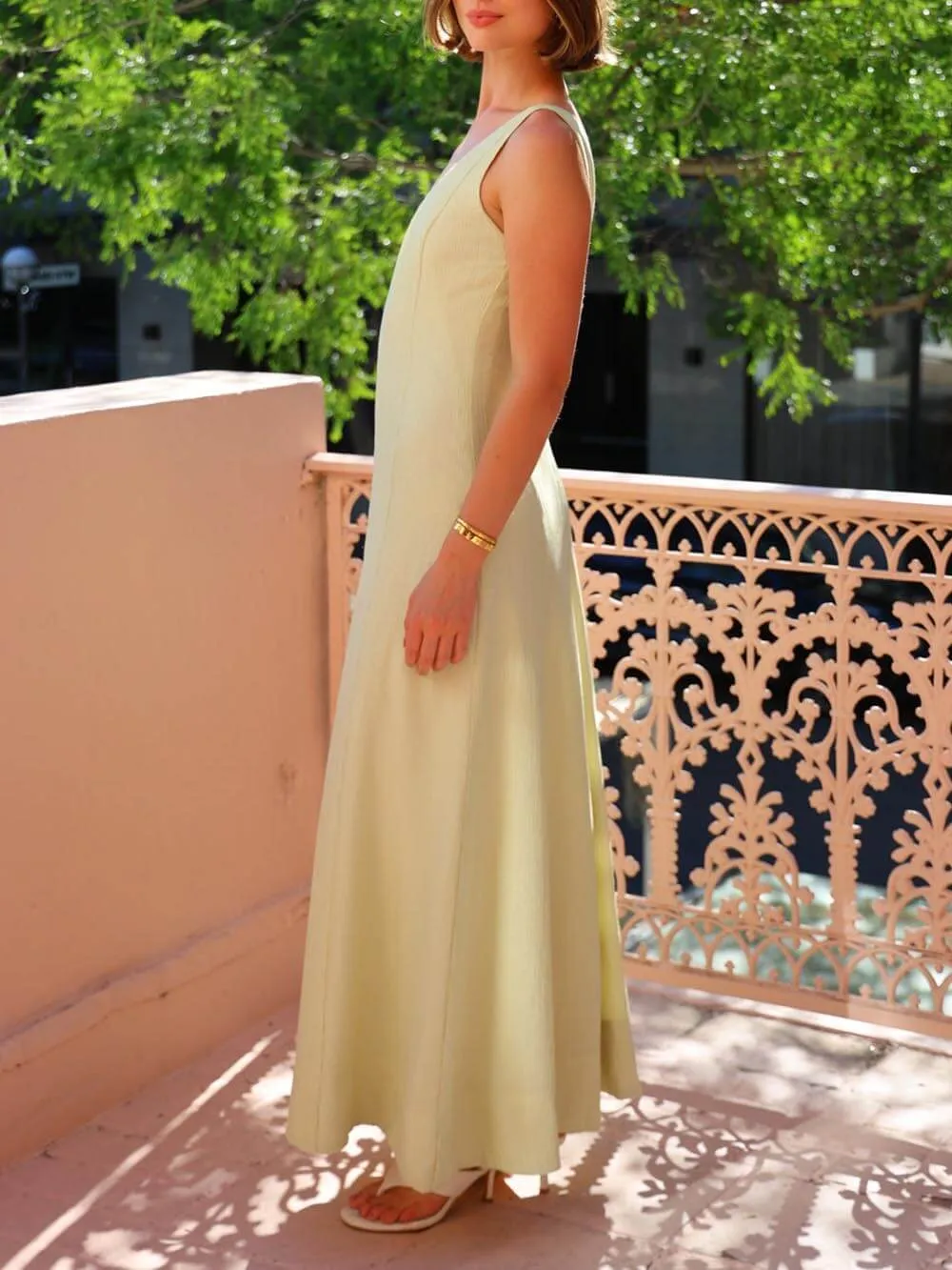 Exquisite Modern V-Neck A-Line Wavy Maxi Dress