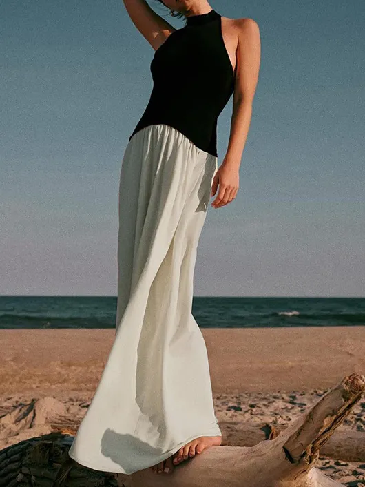 Patchwork Backless Slim-Fit Dress