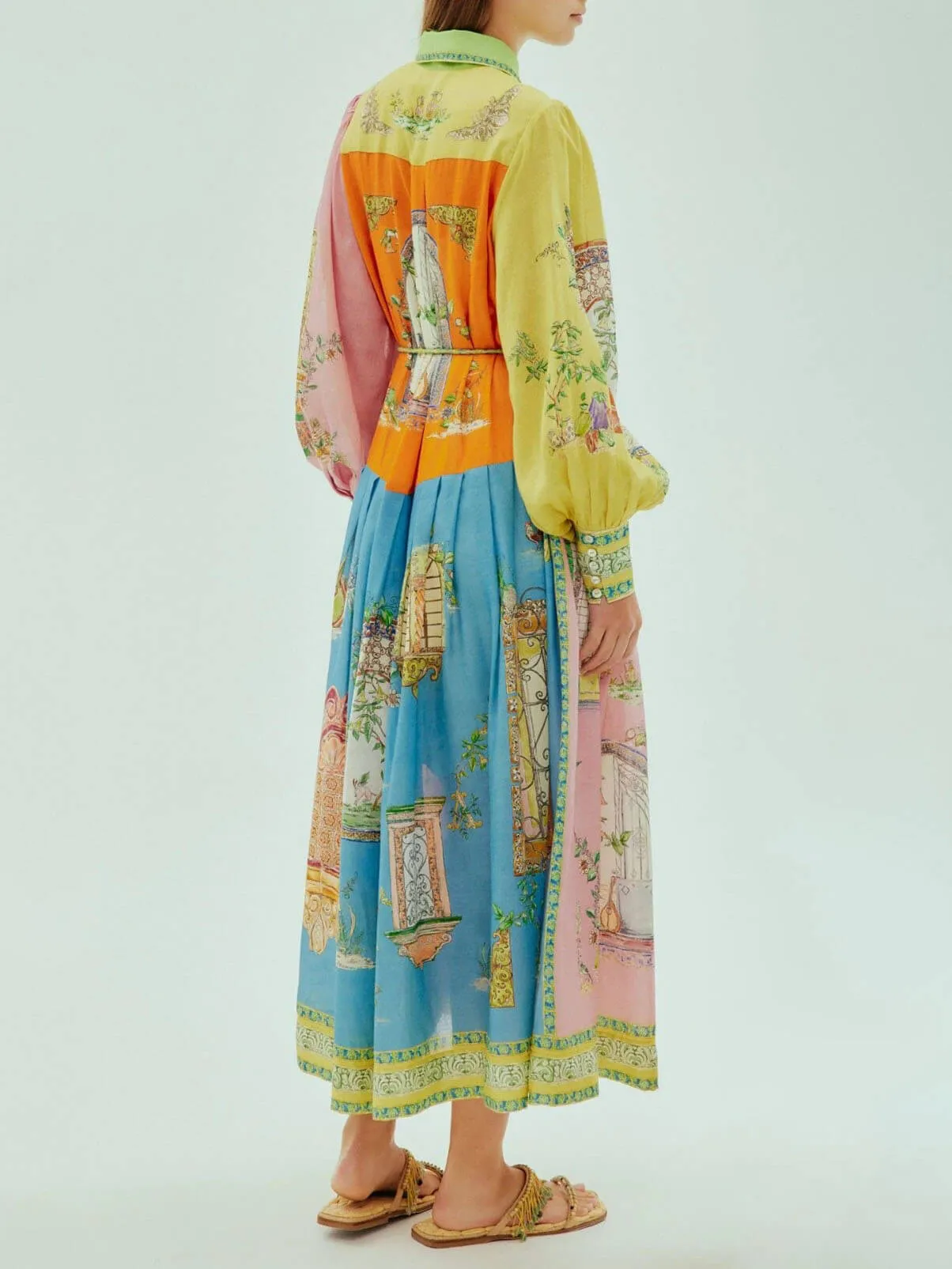 Exquisite Garden Print Button-Down Midi Dress