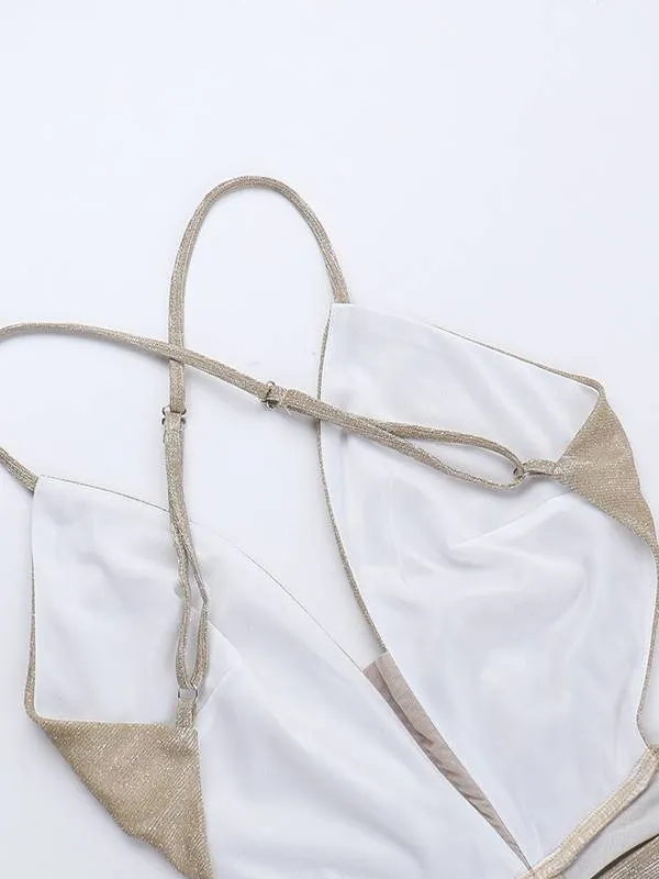 Sparkling Deep V Sling Slit Backless Dress