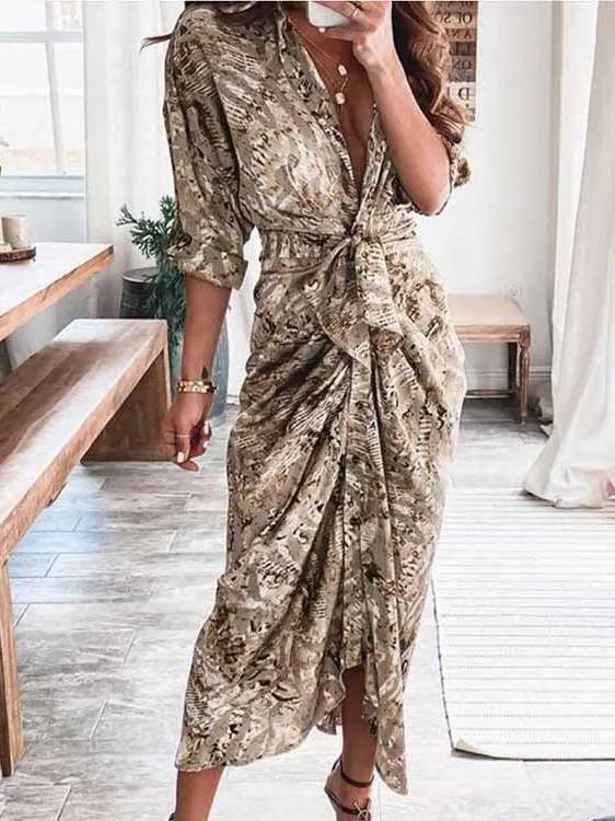 V-neck Pleated Strap Dress