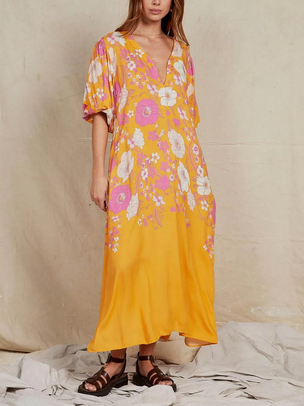 Unique Hera Puff Sleeve Gypsy Maxi Dress