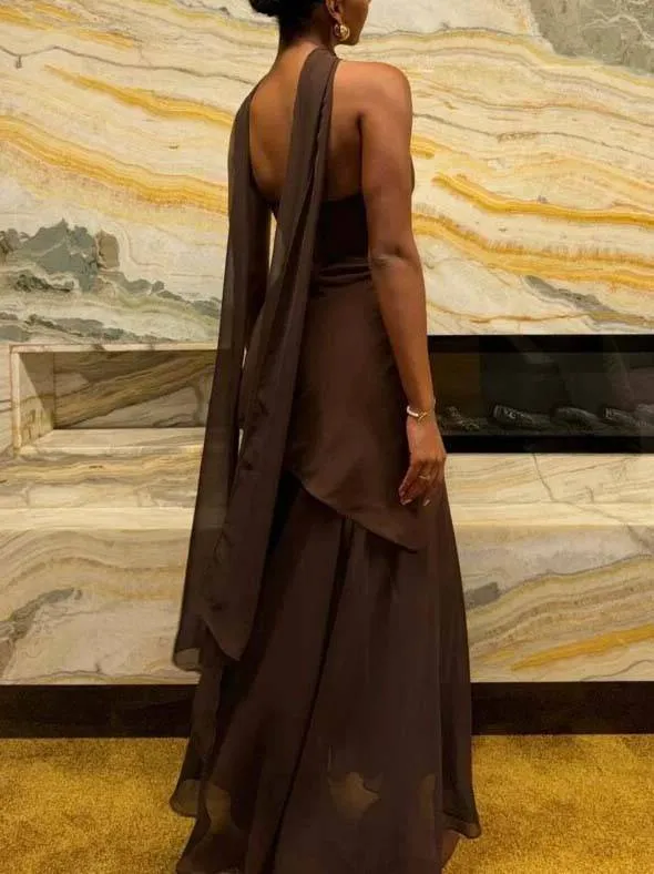 Tube Top Spliced ​​Dress with Scarf