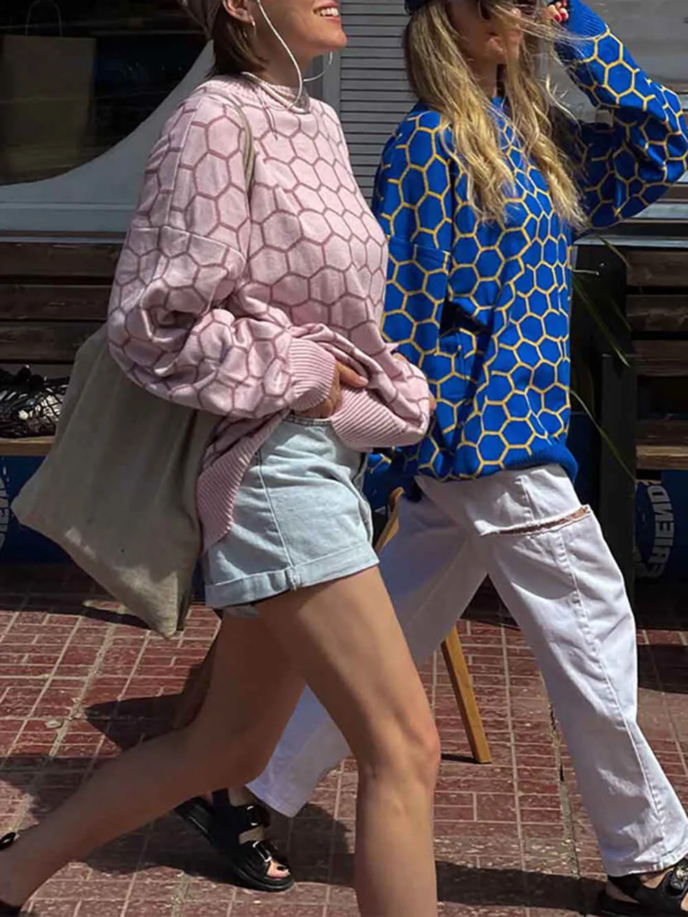 Elegant And Versatile Plaid Print Loose Round Neck Sweater