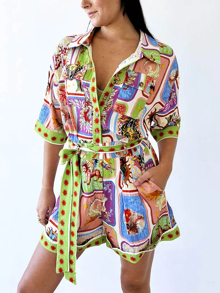 Unique Printed Holiday Shorts Jumpsuit