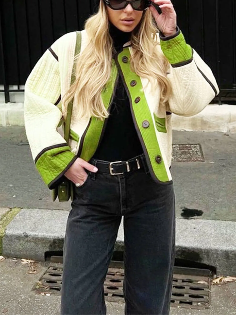 Casual O-Neck Patchwork Autumn Quilted Jacket