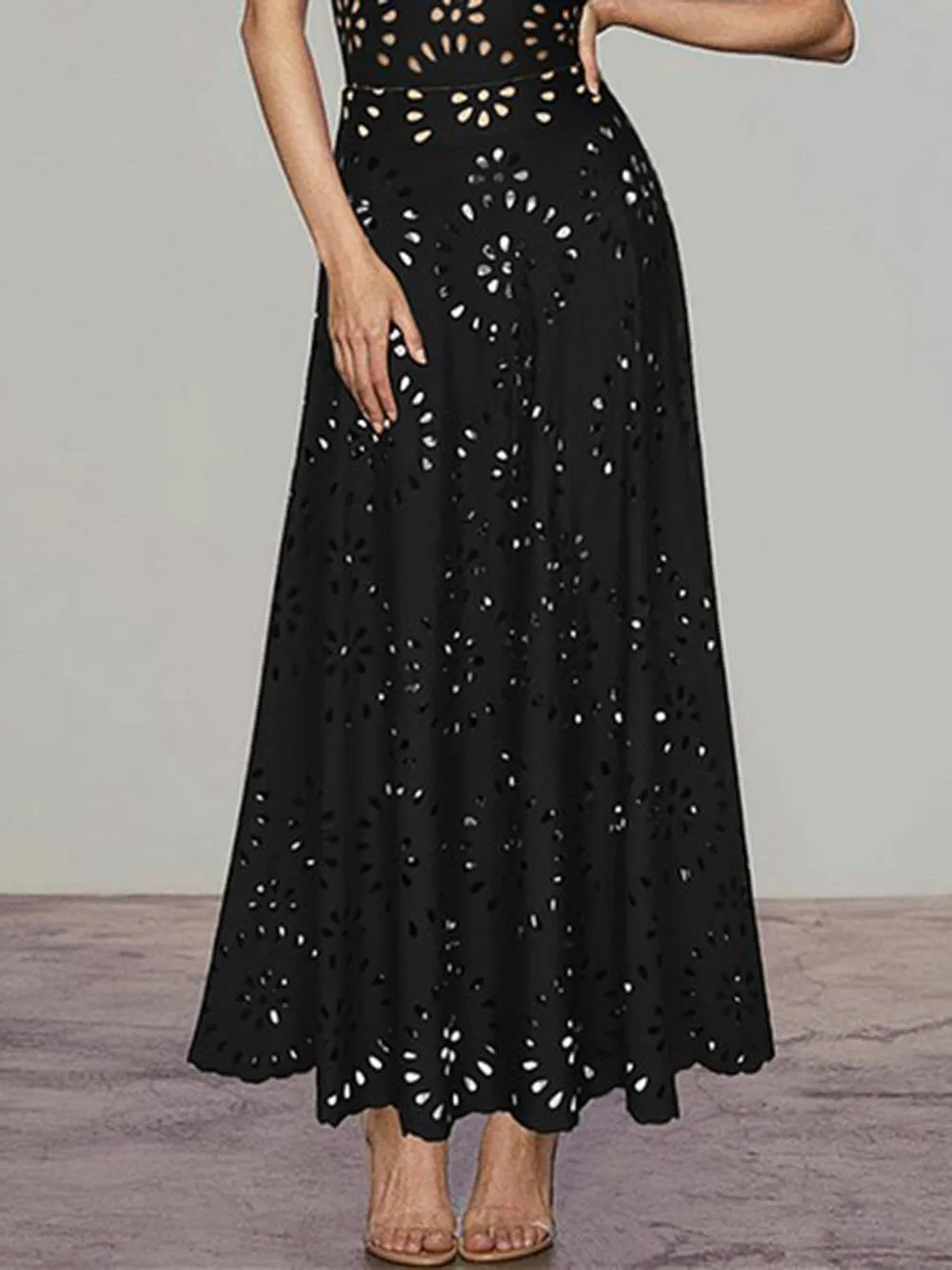 Elegant Lace Flower Hollow Maxi Skirt