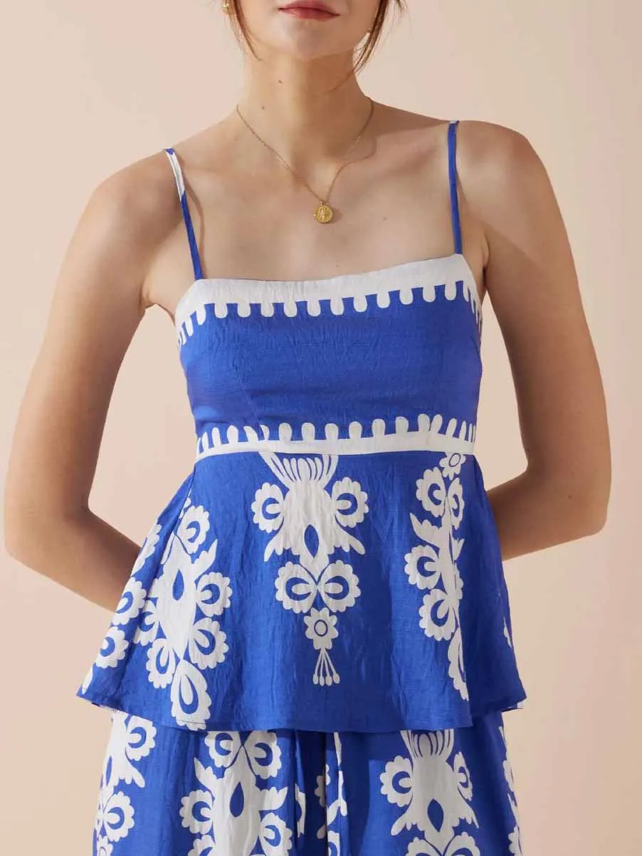 Exquisite Ethnic Floral Contrast Print Tank Top