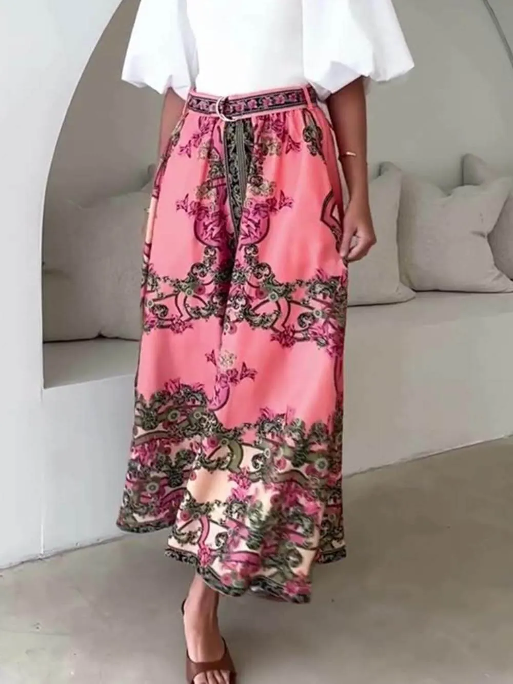 Fashionable Ethnic Print Maxi Skirt
