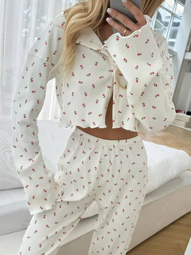 Floral-Print Long-Sleeve pants Two-Piece Set