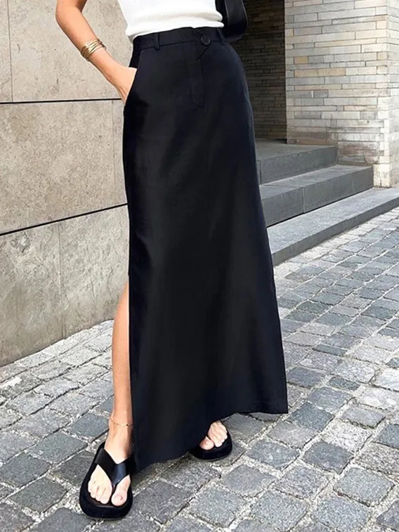 High Waist Side Slit Skirt