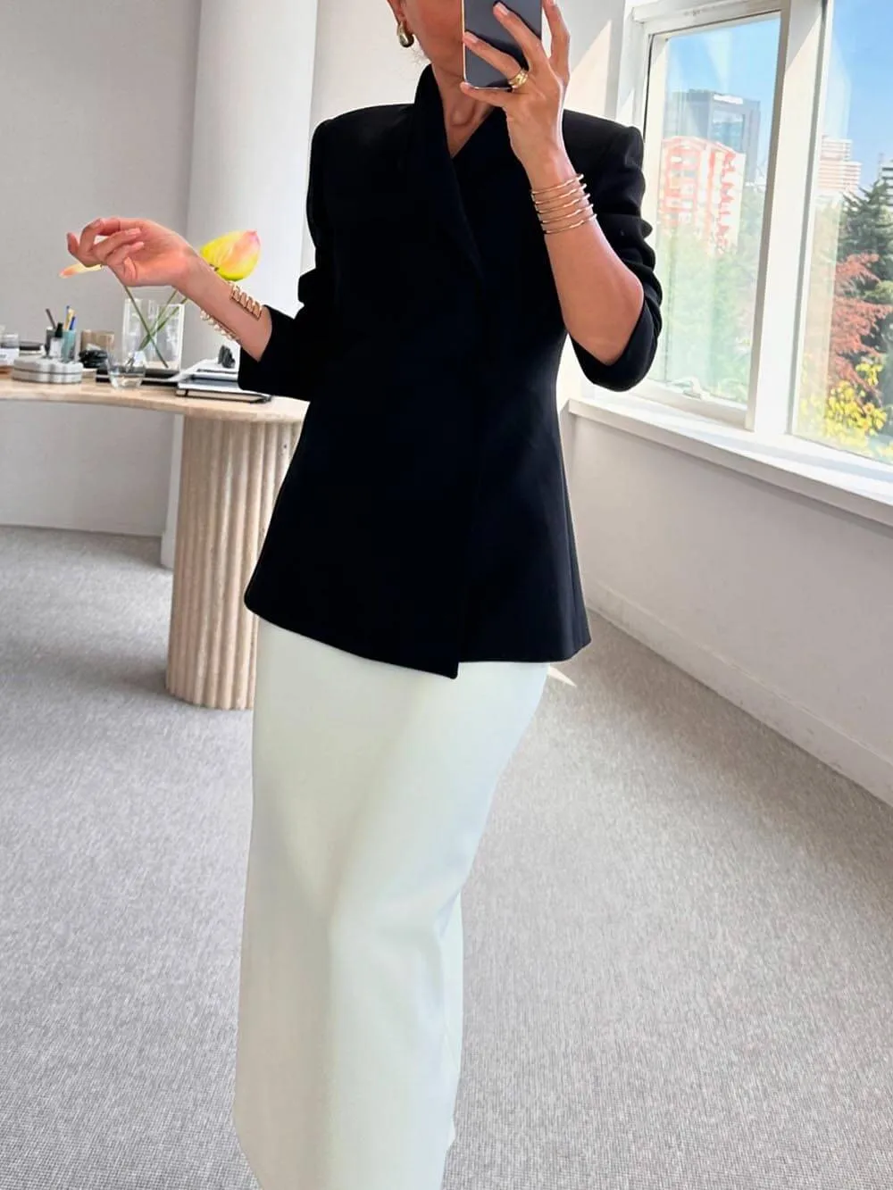 Classic Fashionable Leader One Button Stand Collar Long Sleeve Blazer Jacket