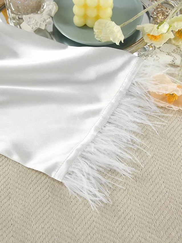 Feather Stitching Robe Slip Dress Pajamas Two-Piece suit