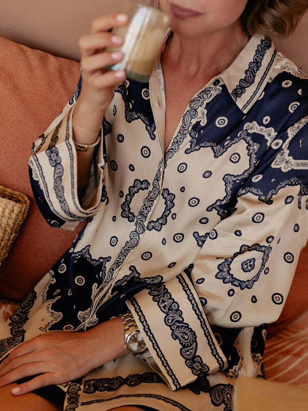 Unique Timeless Look Satin Paisley Print High Rise Mini Skirt