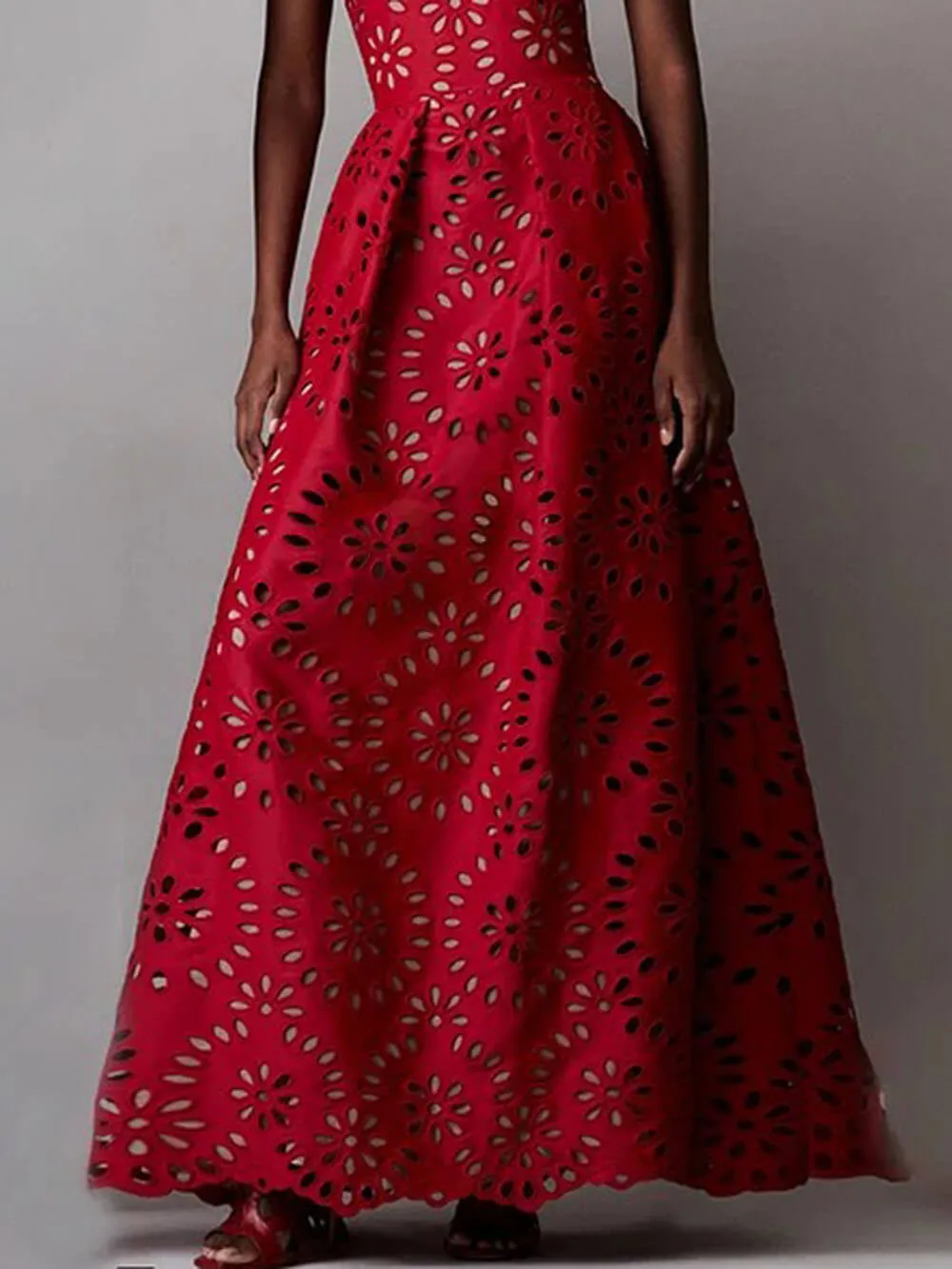 Elegant Lace Flower Hollow Maxi Skirt