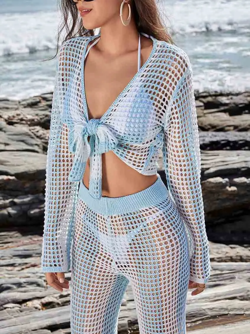 Beach Stripe Stitch Swimsuit Cover-up Two-Piece Set