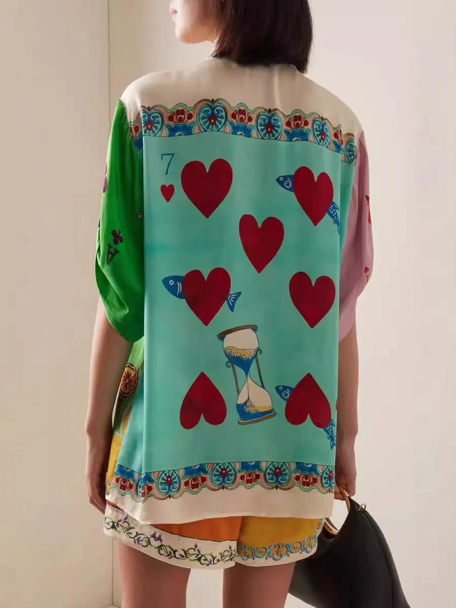 Unique Personality Graffiti Print Shorts Two-piece Set