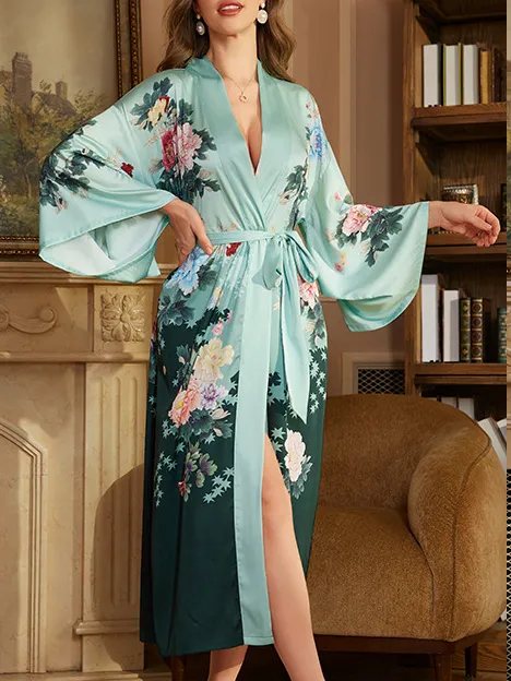 Printed Satin Nightrobe