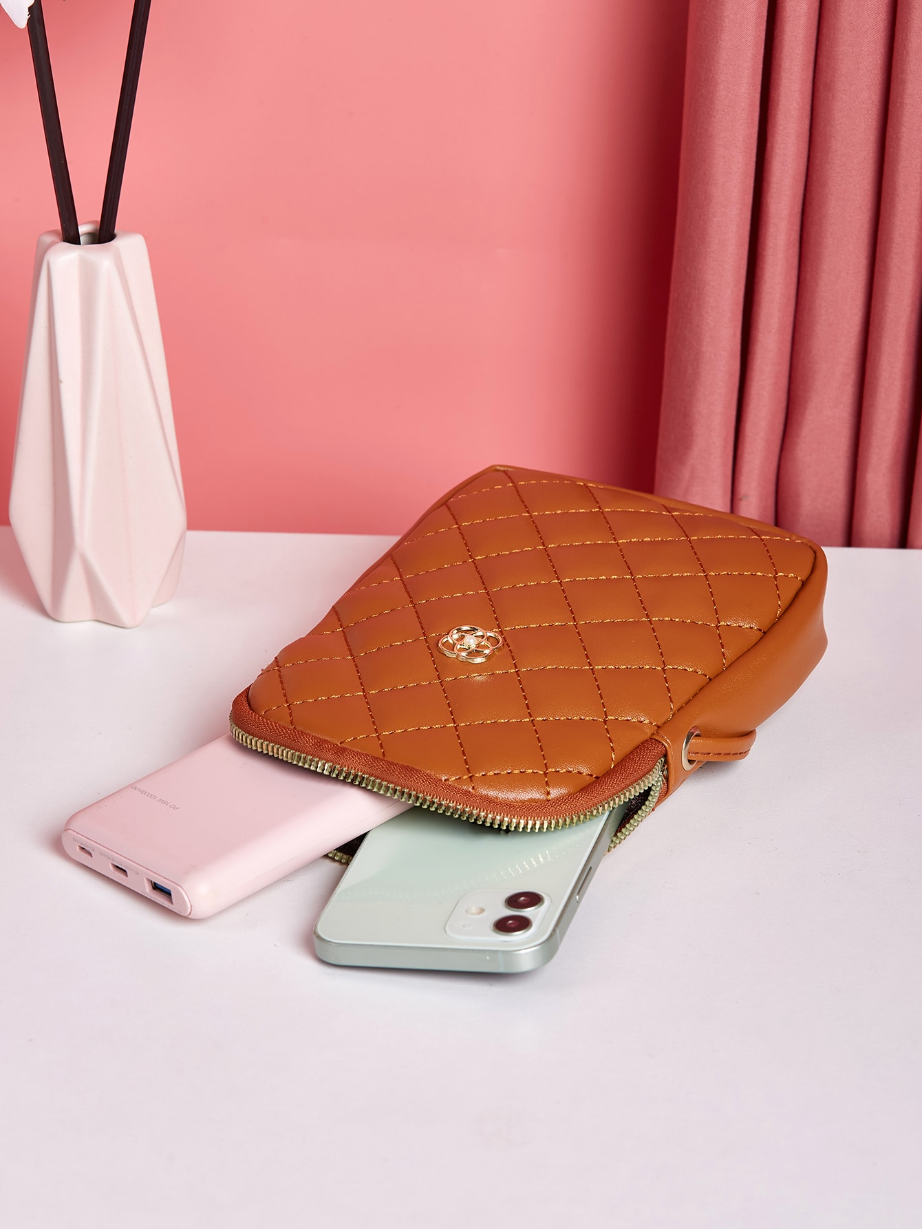 Minimalist quilted metal crossbody bag