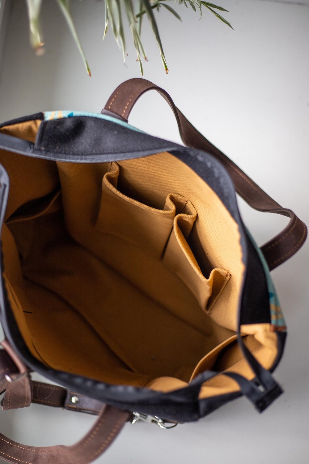 UNISEX DIAPER BAG TOTE IN LEATHER AND NATIVE WOOL, SOUTHWESTERN CARRY ON TOTE,