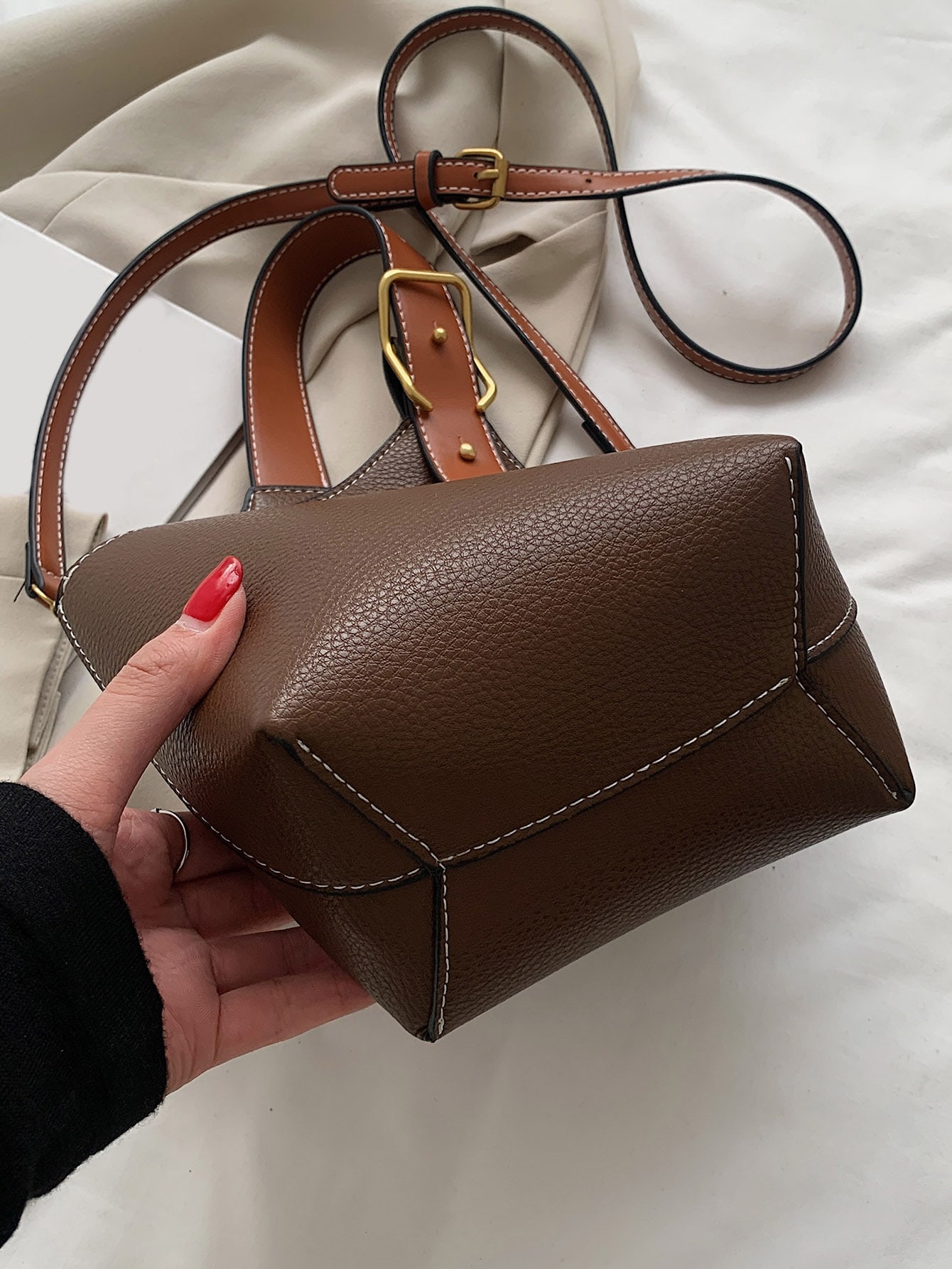 Mini pebbled embossed bucket bag