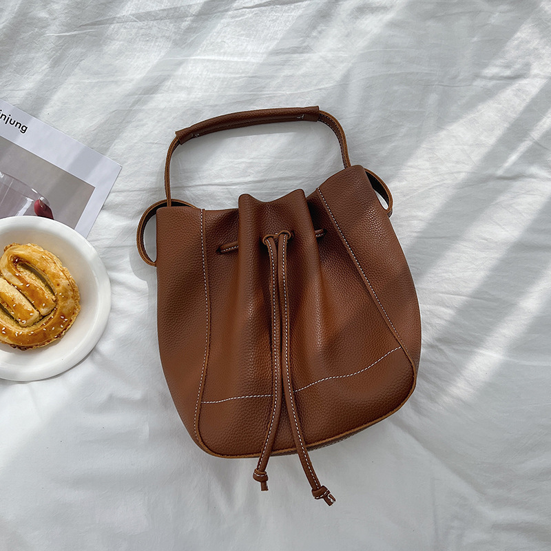 Drawstring Pleated Tote Crossbody Bag