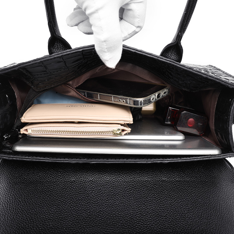New Fashion Top Leather Crocodile Textured Tote