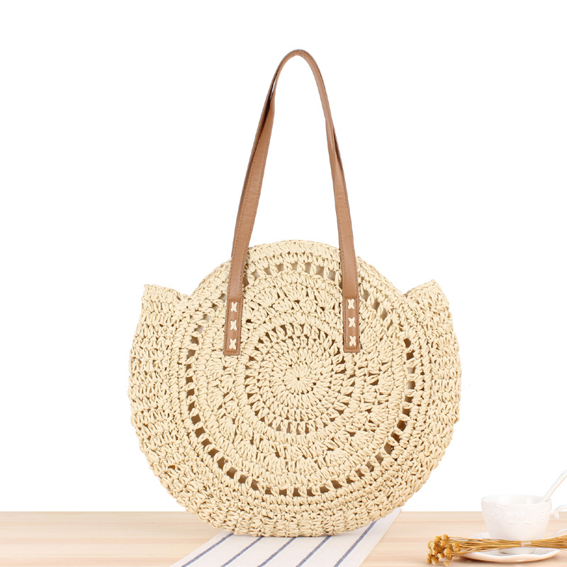Simple Hollow Round Shoulder Straw Woven Bag