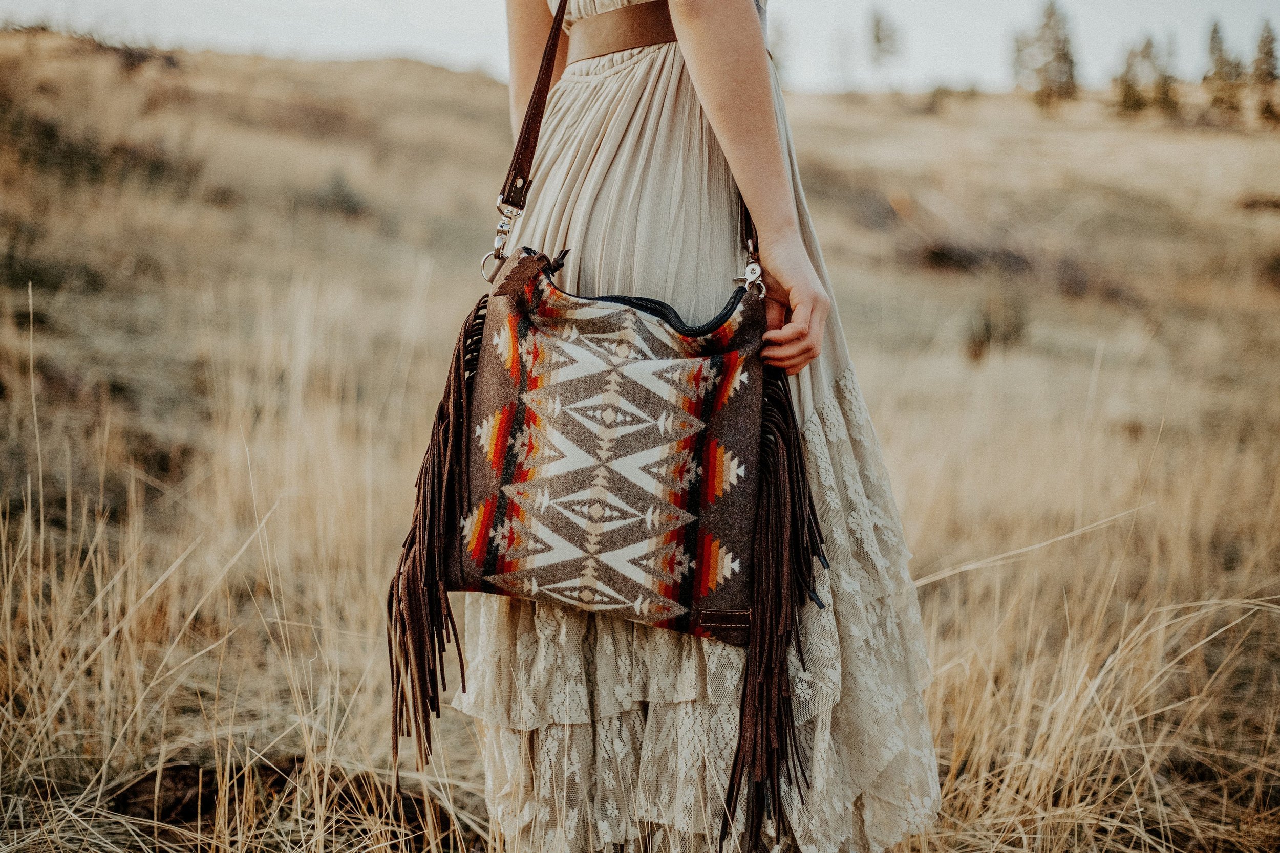 WESTERN FRINGE PURSE IN PACIFIC CREST