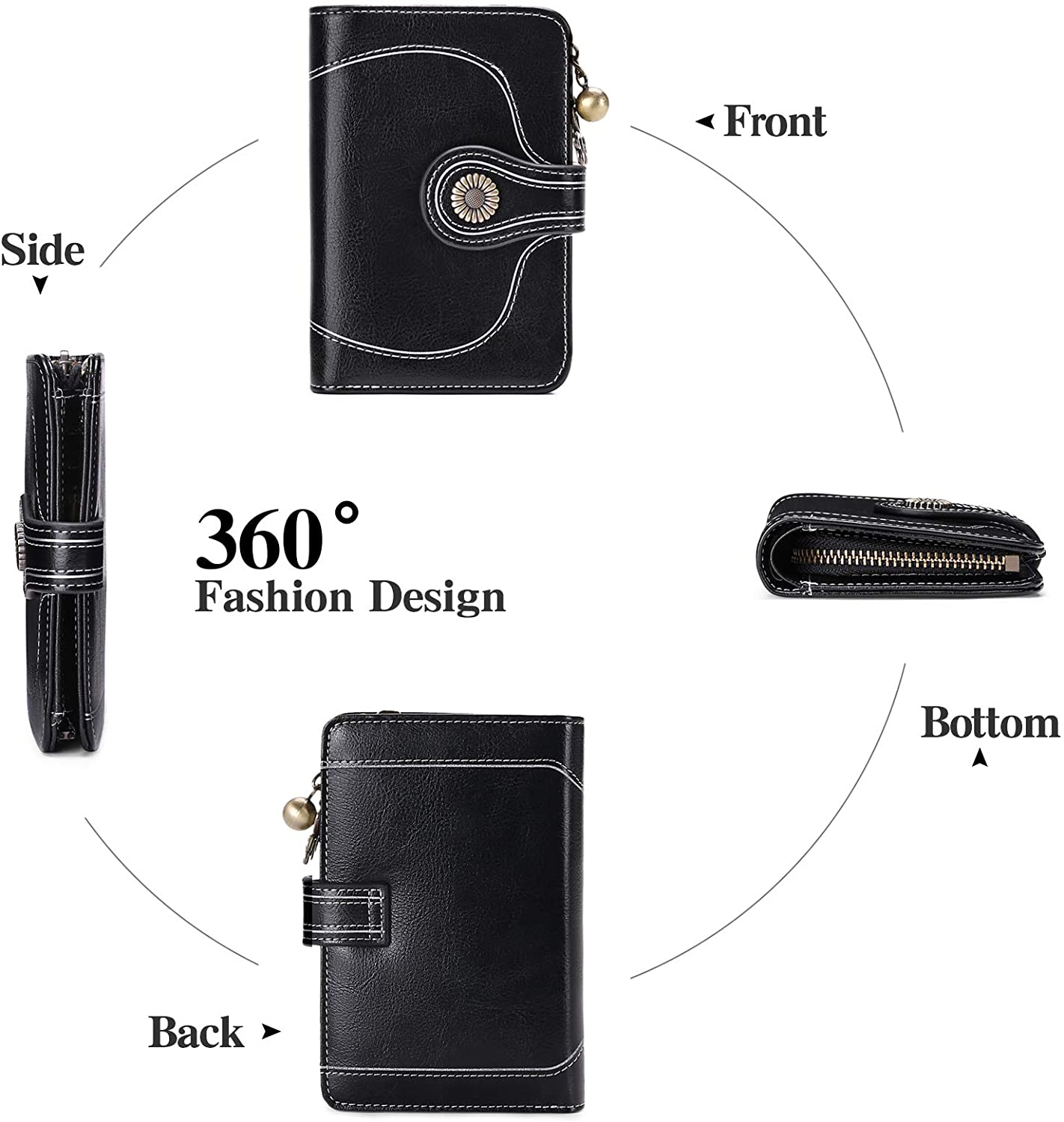 Women Wallet Genuine Leather Bifold Purse