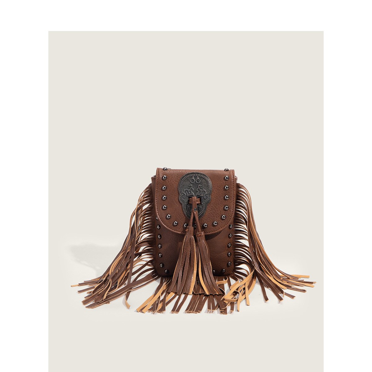 Fashion Women's Rivet Tassel Small Mobile Phone Bag Casual Thin Chain Shoulder Slung Women's Bag