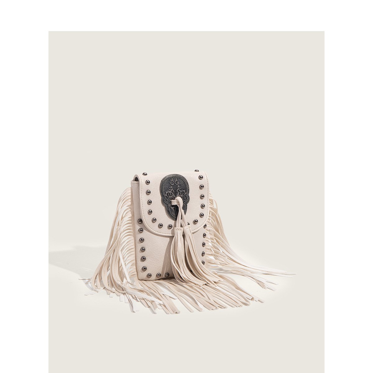 Fashion Women's Rivet Tassel Small Mobile Phone Bag Casual Thin Chain Shoulder Slung Women's Bag