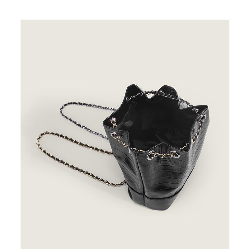 Bucket Bag Women Tide Crocodile Pattern Backpack Fashion Joker Gold And Silver Chain Shoulder Bag