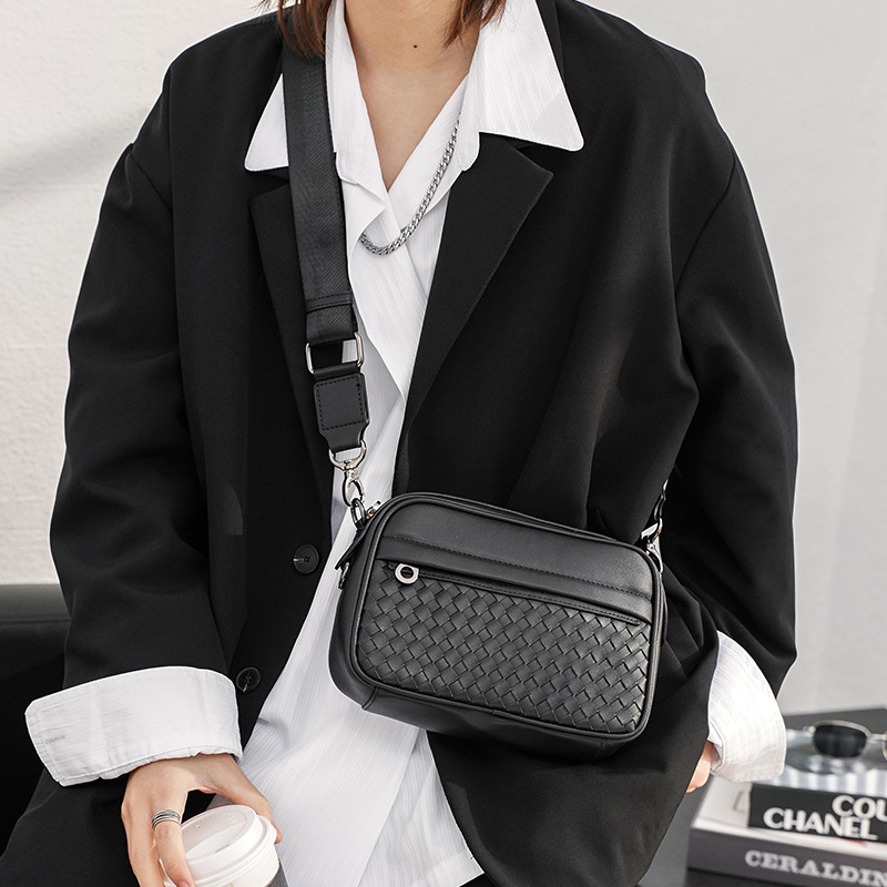 Trendy Simple Hand-woven Small Square Bag For Young Street Men With One Shoulder