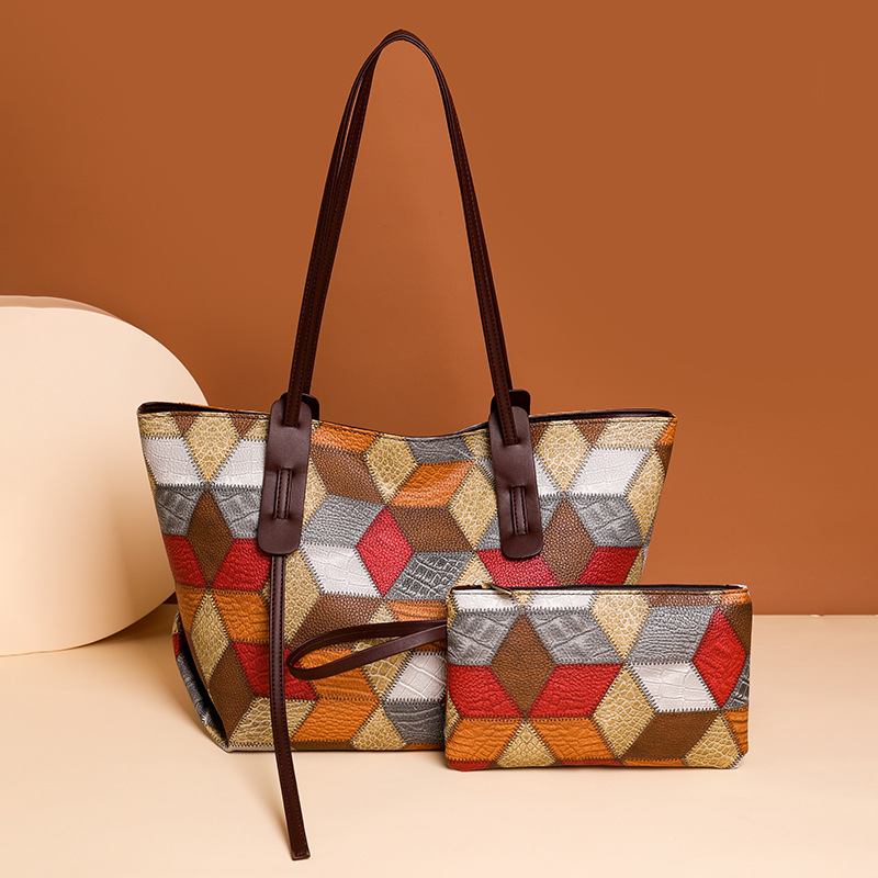 New Fashion Casual Stitching Contrast Tote Mother Hand-held Crossbody Bag