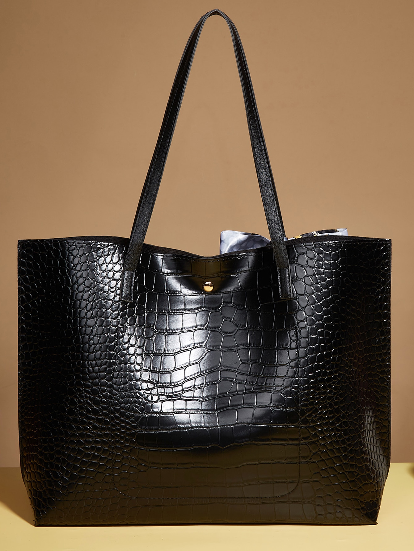 Croc-embossed silk scarf with one-shoulder tote